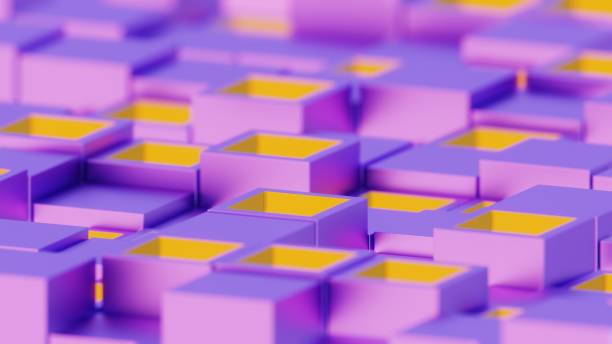 istock Abstract Geometric Pattern with Purple and Yellow 3D Cubes 2167515370