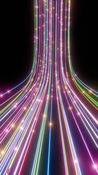 istock Futuristic Neon Light Trails Converging in Dark Space 2167515703