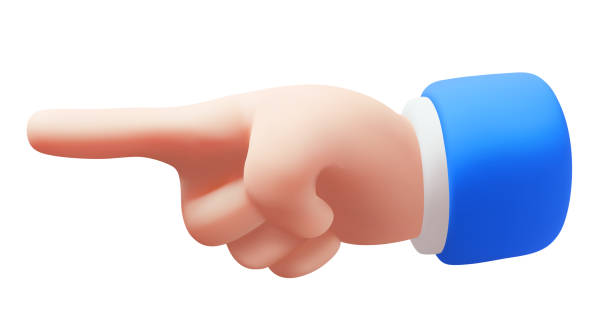 istock Vector illustration of man white skin hand point gesture to left on white color background. 3d style design of fore finger point gesture male hand in sleeve 2167516987