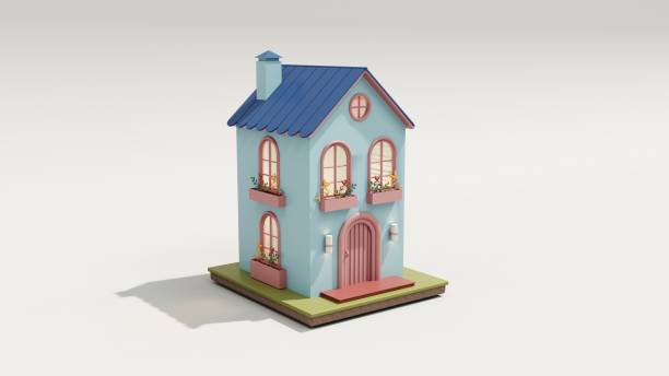 istock 3d render Cute cozy eco houses with bushes, tall trees. 2167517247