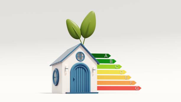 istock 3d render Cute cozy eco house with solar panels, wind turbines. 2167517305