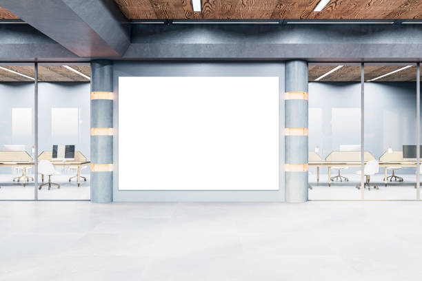 istock Modern office corridor with a blank billboard for advertising. 3D Rendering 2167526293