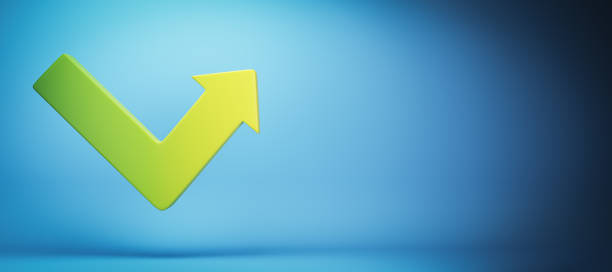 istock Green check mark with upward arrow on a blue background. 3D Rendering 2167526521