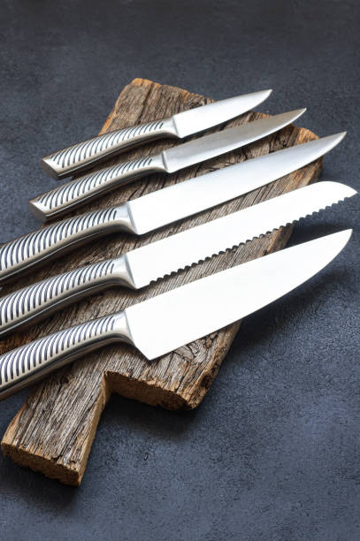 istock Casting steel various chef knife, Set of modern sharp kitchen knives on dark background 2167538562