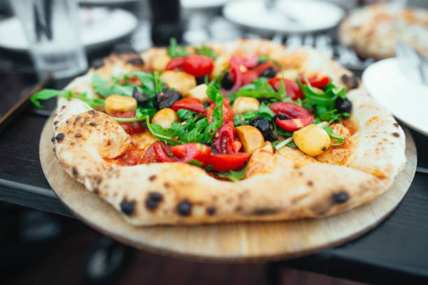 Delicious pizza on a table in a restaurant