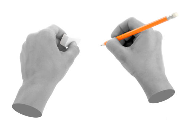 istock Hands with pencil isolated on transparent background. Contemporary art 2167540991