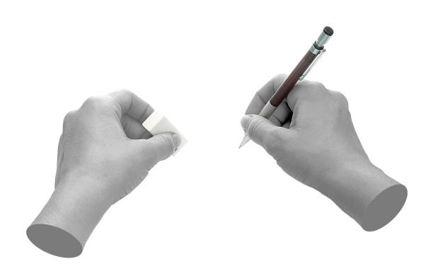 istock Hands with pencil isolated on transparent background. Contemporary art 2167541020