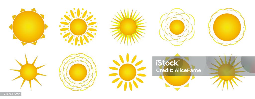 Sun With Simple Rays Sun With Different Variants Of Rays Set Summertime Stock Illustration ...