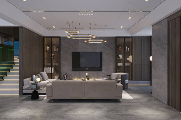istock Chic living room interior in gray colors 2167541348