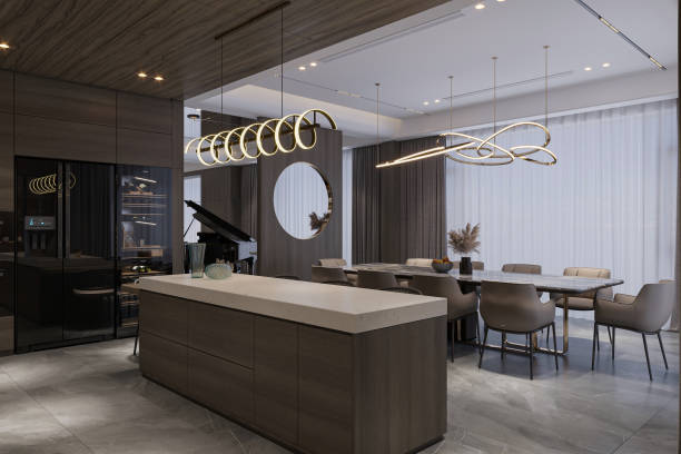 istock Elegant and luxurious open living kitchen through to the dining room 2167541379
