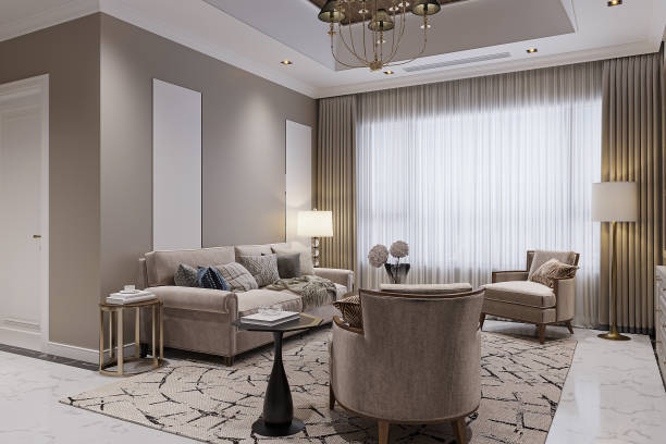 istock Living room interior in american style 3D illustration 2167541416