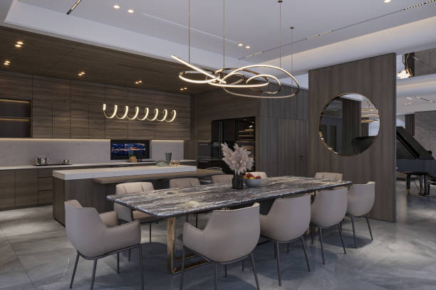 istock Modern dining room interior design with  wood wall . 2167541442