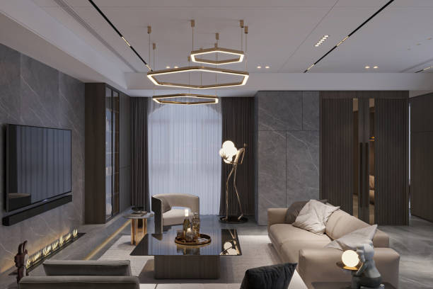 istock Neutral modern living room built-in minimalist style for high-class 2167541490