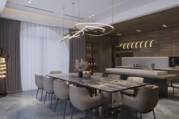 istock Upscale Modern Dining Room Featuring a Sleek Table and Stylish Contemporary Chairs 2167541743