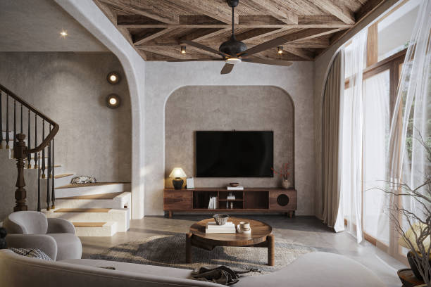 istock Living room Rustic Elegance Designed with luxurious and rustic sofa, wood ceiling beams 2167541939
