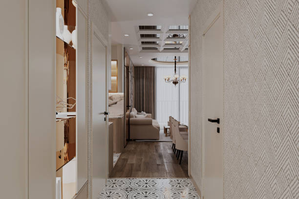 istock modern open plan in an apartment condominium with a foyer, kitchen, and dining 2167542176