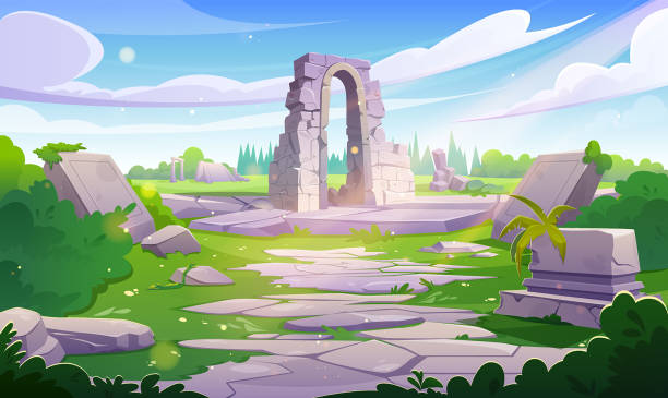 istock Old roman ancient ruin background. Greek arch 2167545518