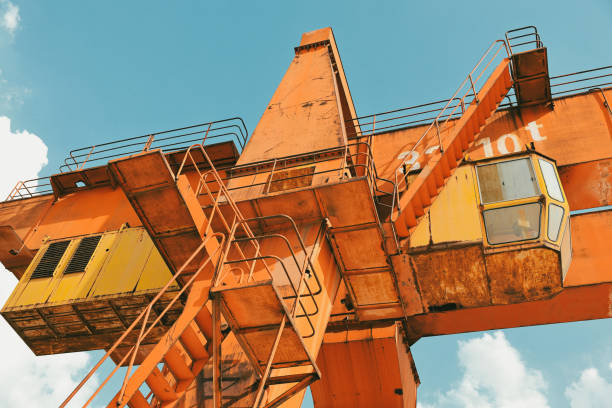 Industrial crane in a factory or port for loading heavy parts