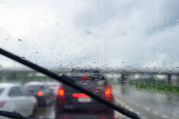istock Driving in low visibility caused by rain 2167550653