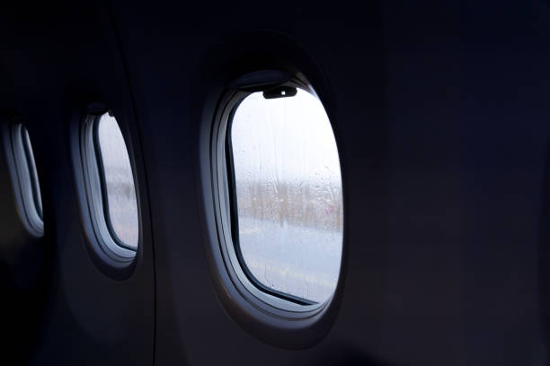 Drops of water on an airplane window