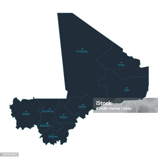 Mali State Mali Map High Detailed With Administrative Divide By State Capital ...