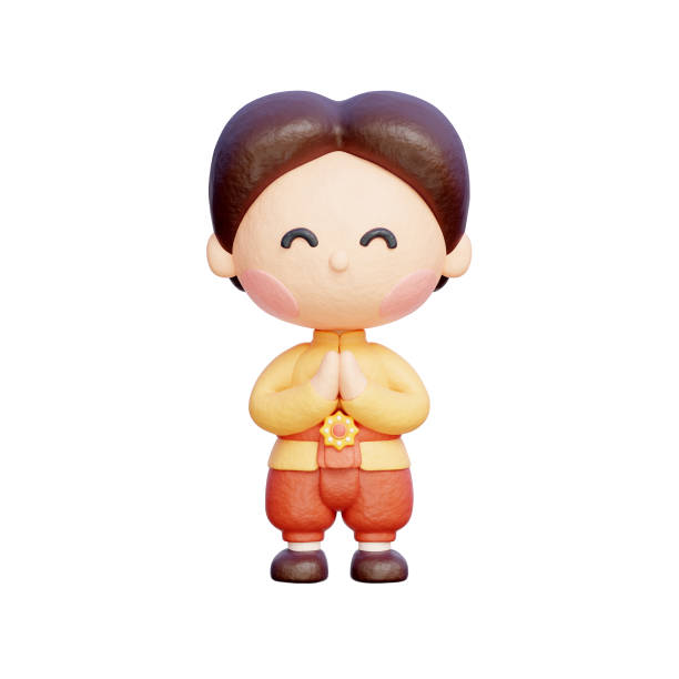 Thai Man, Thailand elements, Asian culture, 3D rendering.