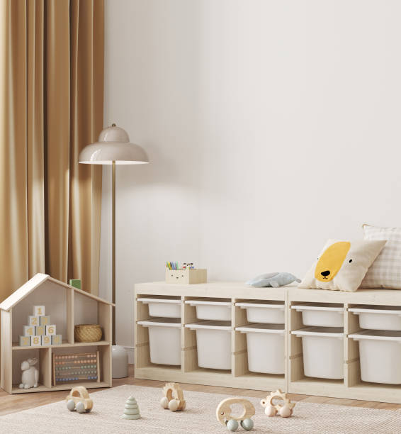 istock Nursery interior with toys, blank wall, 3D render, 3D illustration 2167568511