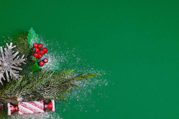 Christmas decoration on green background