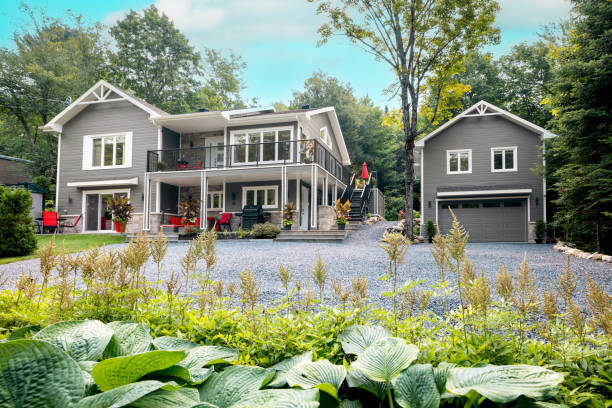 istock Luxurious gray and white property and detached garage 2167571399