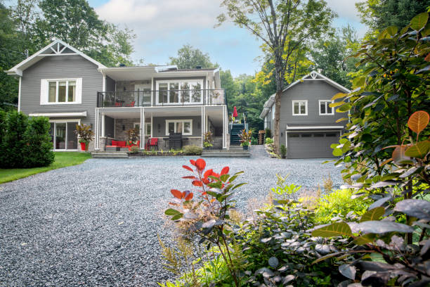 istock Luxurious gray and white property and detached garage 2167571505