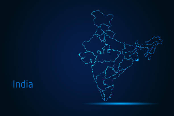 istock Abstract High Detailed Glow Blue Map on Dark Background of Map of India symbol for your web site design map logo, app, Travel. 2167575305
