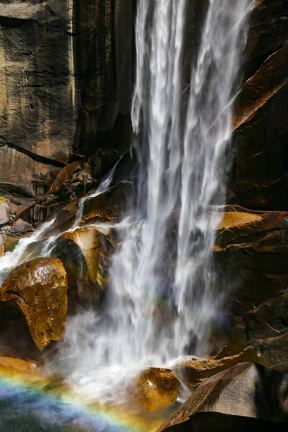 Hiking past waterfalls in Yosemite National Park in August