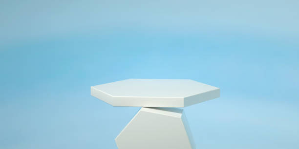istock 3d render, natural hexagon podium concept, mockup, template, stone podium display in wall shadow background. Scene for product display. Realistic podium Illustration. 2167577142