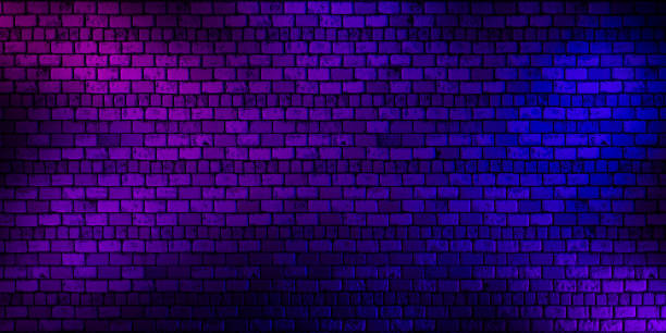 istock Grunge brick wall, background, purple neon light. 3d render 2167577667