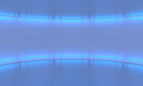 Abstract room interior with blue neon. 3d background illustration