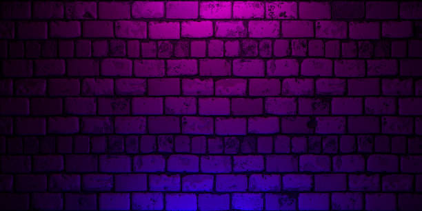 istock Grunge brick wall, background, purple neon light. 3d render 2167578783