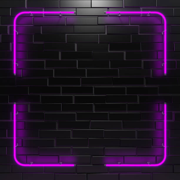 istock Realistic neon sign of frame with square colorful shape for template and copy space layout on the wall background. 3d render. 2167584039