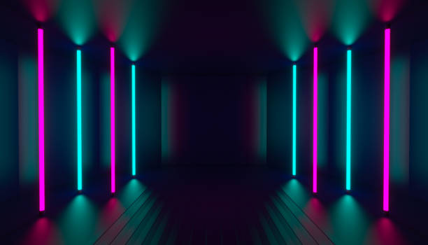 istock Colorful background scene. Bright light from vertical lamps. 3d illustration 2167586653