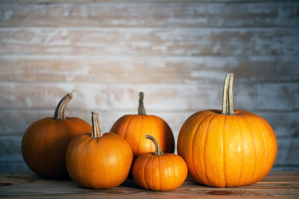 istock Pumpkins on wooden table 2167589058