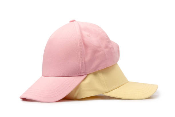 Pink and yellow cap isolated on white background.