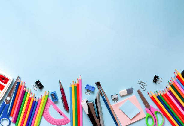 istock Stationery set on a blue background. Back-to-School Concept, A Place for Text 2167590003