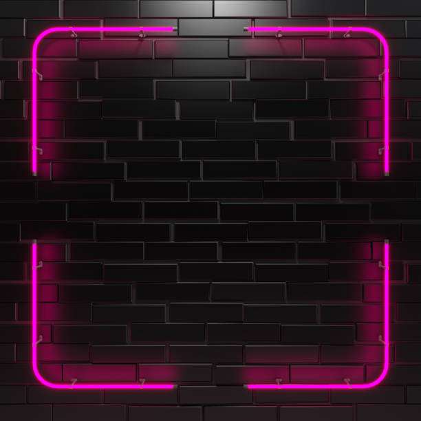 istock Realistic neon sign of frame with square colorful shape for template and copy space layout on the wall background. 3d render. 2167590805