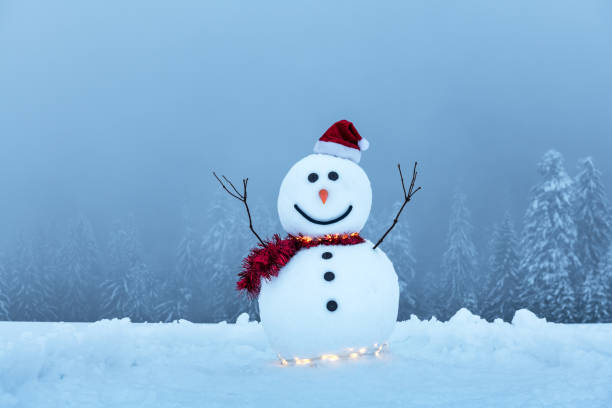istock Funny snowman in stylish red hat 2167591580