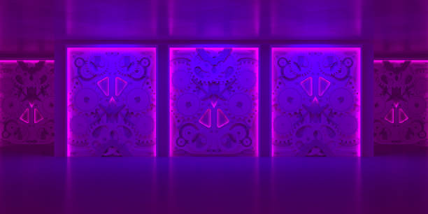 istock Clockwork purple background, clock mechanism, bright illuminated room, 3d render 2167593917