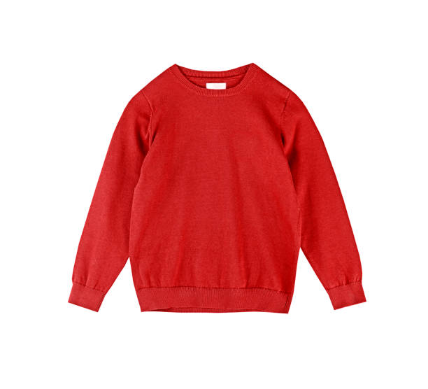 istock Red male pullover isolated object on white background. Christmas front blank sweater. Men's garment. Knitted textile. Boy's clothes. 2167594097