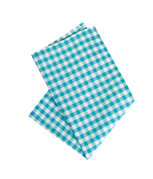 istock Blue gigngham tablecloth, checkered folded towel isolated on white. Picnic cloth. 2167595616