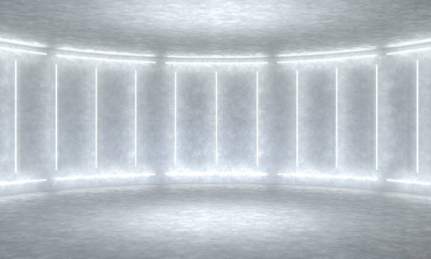 istock Rounded concrete room, illuminate neon lamps. 3d illustration 2167595790