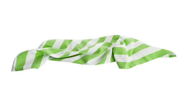 istock Green white stripes crumpled kitchen cloth,towel isolated on white. Food decor element, kitchen textile. 2167596412