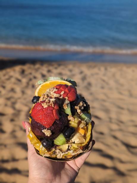 istock Pineapple acai bowl on the beach 2167599094
