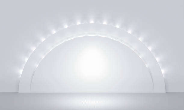 istock White 3d background. Display for product presentation. Bright room, semi-circular backdrop, spotlighting. 3d render 2167604665